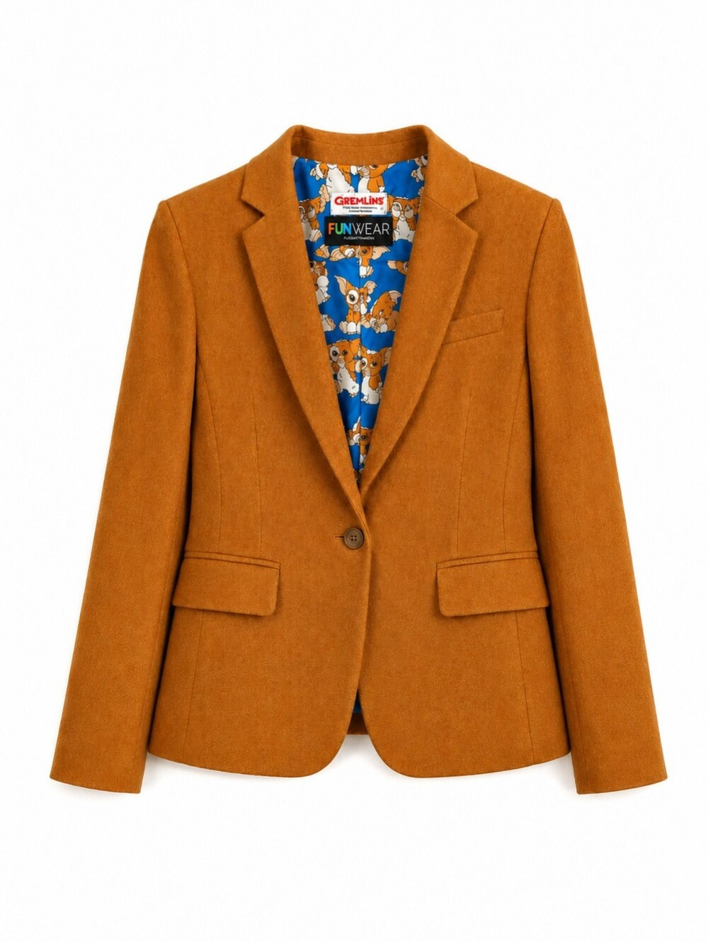 Fun Wear Camel Brown Gremlins Lined Blazer Jacket Women's Sz 8 Movie Novelty
